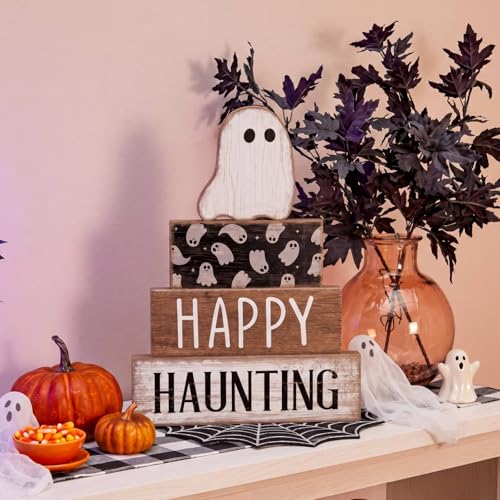 4 Pcs Halloween Table Decor for Home (Happy Haunting)