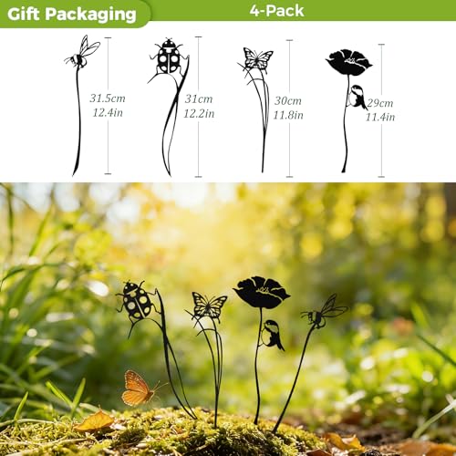 4 Pack Metal Yard Stakes for Outdoor (Black Insect: 4-pack)