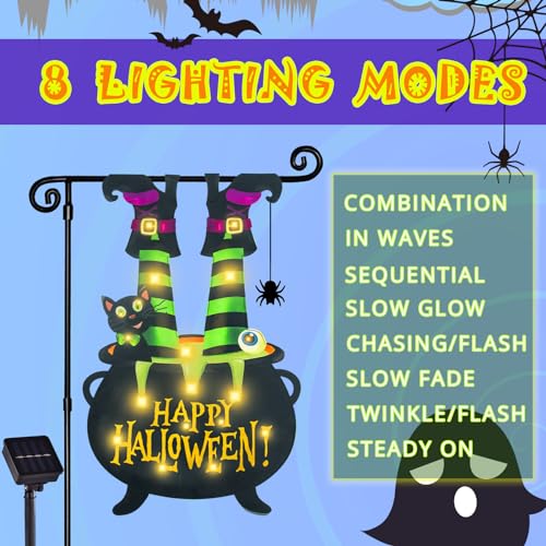 Halloween Lighted Garden Flag (Warm White Witch Feet / 28x40 Inch)
