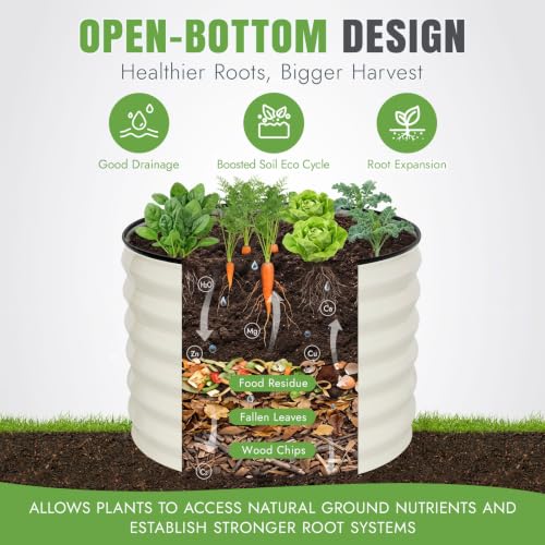 3 Pcs Round Galvanized Raised Garden Beds (White / 2x2x1.4FT(3 Pcs))