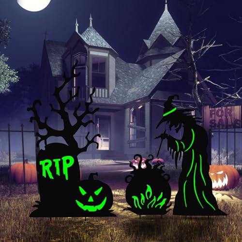 3 Pcs Halloween Witch Yard Signs Outdoor Decorations (Large Witch Tombstone Cauldron / 3 Pack)