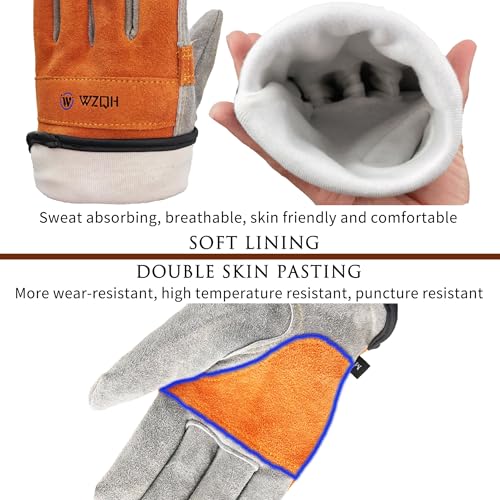 Leather Work Gloves for Men or Women.Gardening (Small (Pack of 1) / Orange - Grey)
