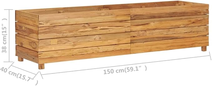 Raised Bed 59.1"x15.7"x15" Solid Wood Teak and Steel,Raised Garden Bed,Outdoor Planters for Flower Herb Garden