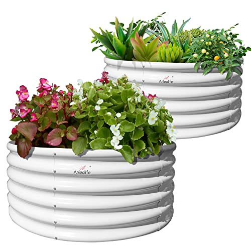 Anleolife 2 Pack 4ft x 18in Round Raised Garden Beds (Round-antique White / 4×1.5ft Tall)
