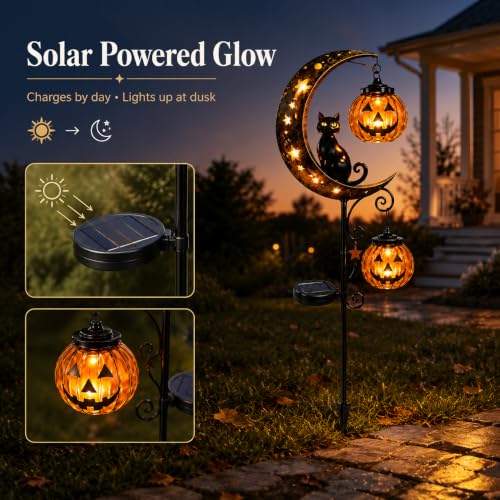 Solar Halloween Black Cat Pumpkin Moon Garden Stake Light with LED Lantern (Style C C)