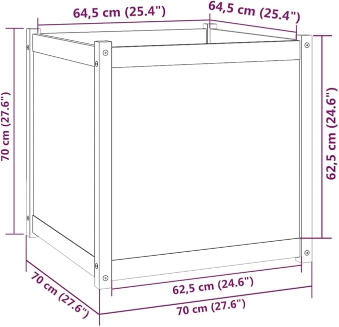 Raised Garden Bed Planter Box 27.6"x27.6"x27.6" Solid Wood Pine Outdoor Garden Box Elevated Raised Planter for Flower and Vegetable Garden Beds