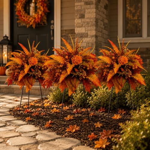 Autumn Harvest Floral Garden Stake Arrangement Fall Flowers (3pcs)