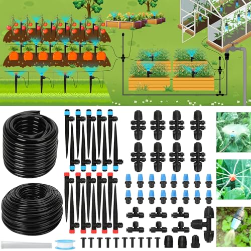 184FT Drip Irrigation System Kit (177FT (46FT 1/2 Inch+131FT 1/4 Inch）)