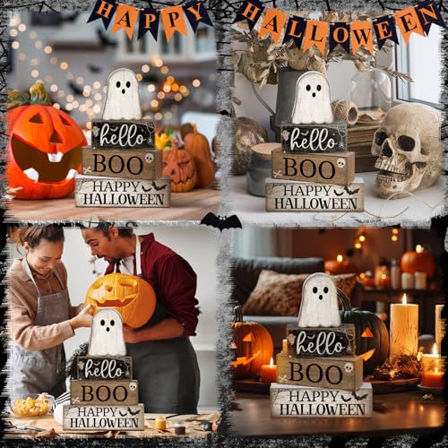 4 Pcs Halloween Table Decor Surprised Ghost Tiered Tray Decor (Surprised Ghost)