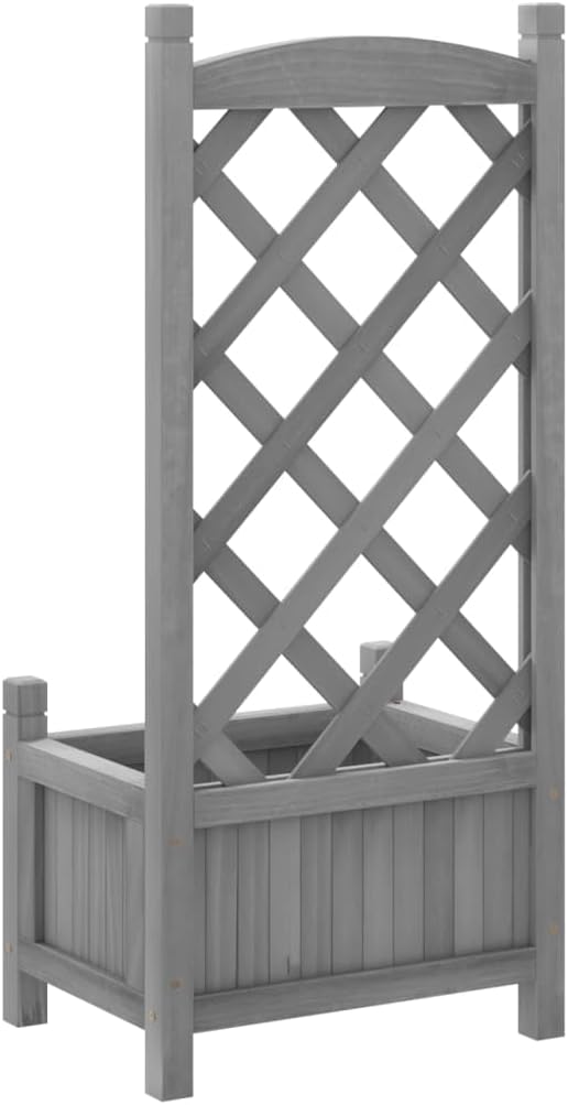 Gray Solid Fir Wood Raised Planter Box with Trellis for Outdoor and Indoor Gardening Rectangular Decorative Planter for Plants and Vegetables