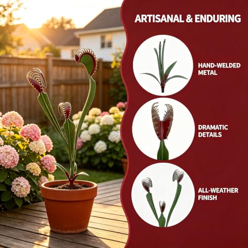 Whimsical Metal Carnivorous Plant Garden Stake