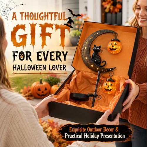 Solar Halloween Black Cat & Pumpkin Moon Garden Stake Light (B)