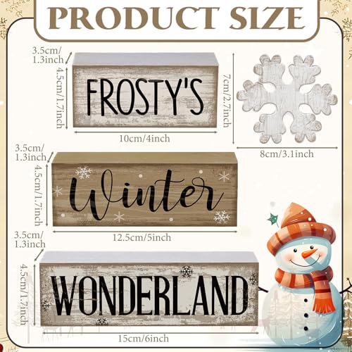 4 Pcs Winter Table Decorations Wooden Snowflake Decor Winter Tiered Tray Decor Rustic Snow Block Signs Gift Farmhouse Snowflake Table Centerpiece for Wonderland Party Kitchen Home (Snowflake)