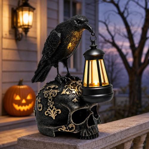 EPOTUE Halloween Solar Raven Skull Lantern (Crow)