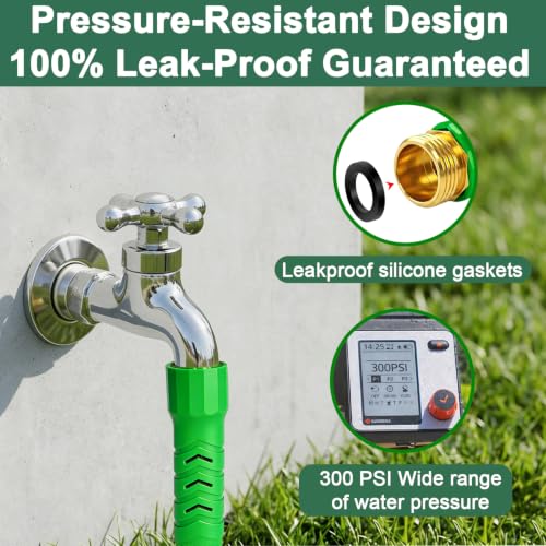 25FT Flexible Garden Hose & 10Modes Nozzle (Green-Black / 25 Feet)