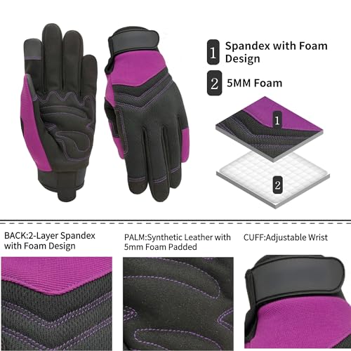 2 Pairs Spandex Work Gloves (2 Pairs Per Pack-purple Work Gloves / Medium)