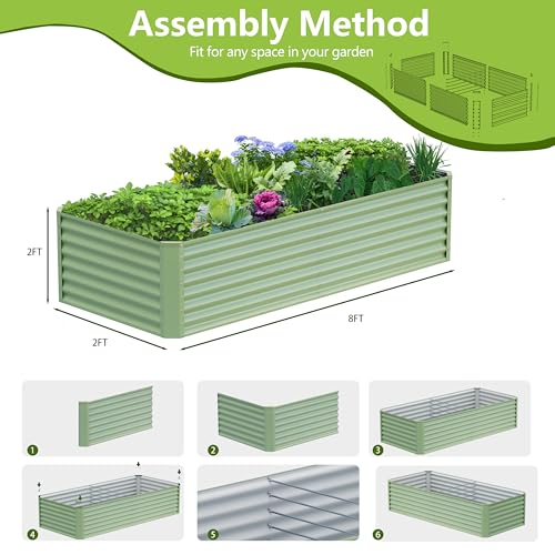 8x2x2FT Galvanized Raised Garden Bed (8x2x2 / Green)