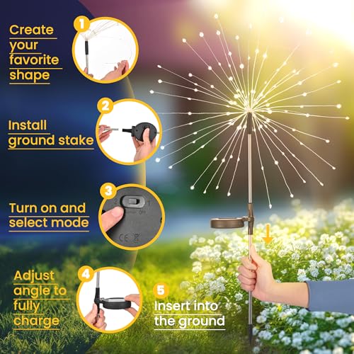 2 Pack Solar Firework Lights Outdoor (2 PACK 120 LEDS / Multicolor)
