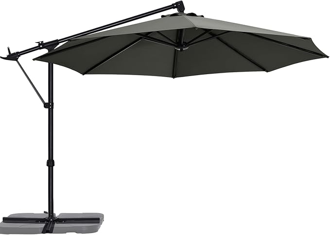 ABCCANOPY 10FT Cantilever Patio Umbrella with Base Stand, Offset Hanging Outdoor Umbrella, 360° Rotation & Tilt Adjustment, UV Protection, Fade Resistant Fabric for Pool, Deck, Garden, Backyard（Light Beige）
