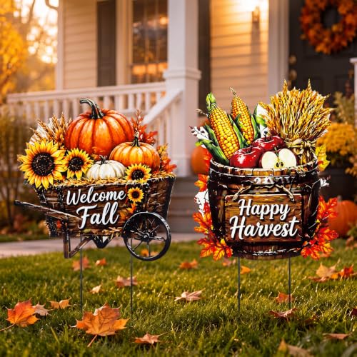2 Pack Fall Metal Yard Signs Stakes Outdoor Decor
