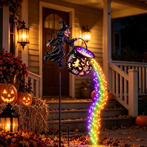 Halloween Witch Cauldron Solar Garden Stake Light for Outdoor Decor (Halloween E)