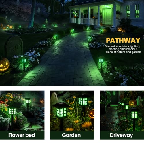 Halloween Solar Lights Outdoor (12 PACK / Green)