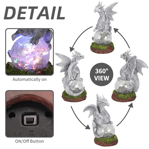 Solar Garden Dragon Statue Decor for Yard Lawn Patio Outdoor (Dragon)