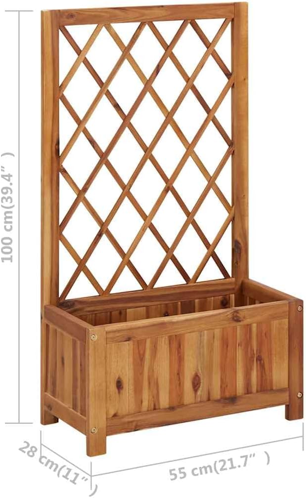 Garden Raised Bed Planter with Trellis, Solid Acacia Wood, UV Resistant, Outdoor Indoor Use, 21.7x39.4x21.7 Inches, Natural Brown Finish