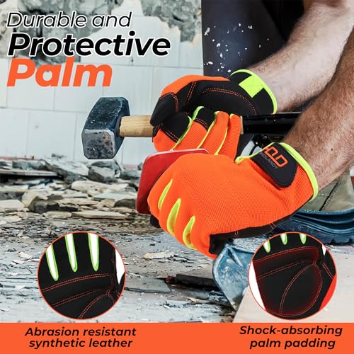 Work Gloves for Men & Women (Orange Black (1 Pair) / X-Large)