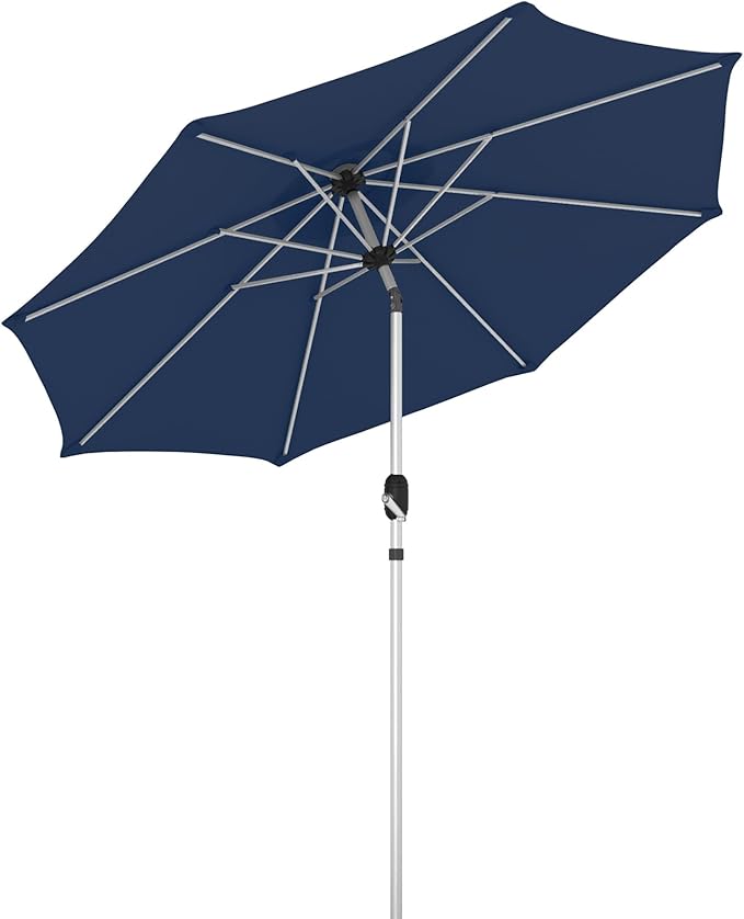 9FT Aluminum Outdoor Patio Umbrella, Fade-Resistant Market Umbrella with Push Button Tilt Function, 8 Sturdy All-Aluminum Ribs for Gardens, Patios, Backyards & Pools