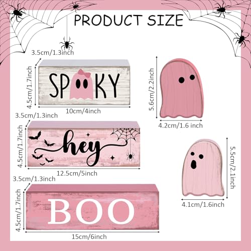 4 Pcs Pink Halloween Tiered Tray Decor (Pink Ghost)