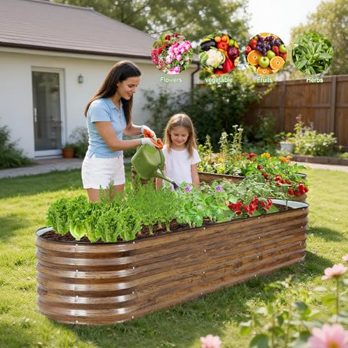 Galvanized Raised Garden Bed (Brown / 8x2x1.4ft(1pcs))