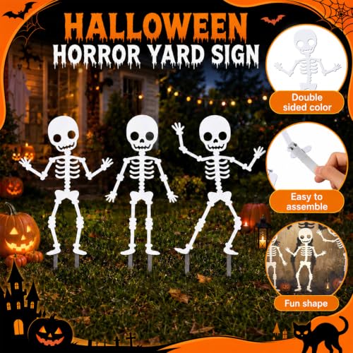 3 Pcs Metal Halloween Decor Outdoor (Skeleton / Bright White)