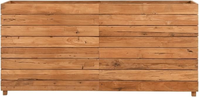 Raised Garden Bed 59.1" x 15.7" x 28.3" Recycled Teak Wood and Steel Raised Planter with Adjustable Steel Rack for Outdoor Garden, Patio, Balcony - Durable, Stylish, Easy to Assemble