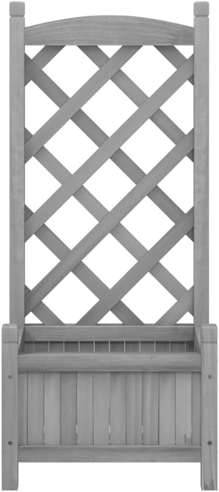 Gray Solid Fir Wood Raised Planter Box with Trellis for Outdoor and Indoor Gardening Rectangular Decorative Planter for Plants and Vegetables