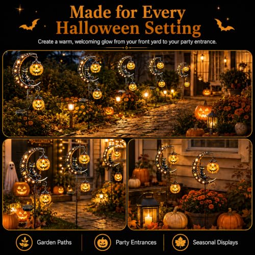 Solar Halloween Black Cat & Pumpkin Moon Garden Stake Light (Style-C)