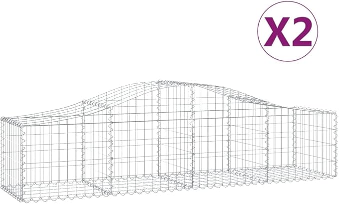 Gabion Basket Set of 2, Silver Galvanized Iron, 78.7x19.7 Inch Rectangular Garden Wall, Outdoor Planters for Plants, Durable Metal
