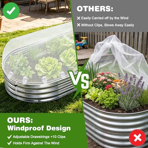 2 Pack Taller Garden Netting for 6x3FT Raised Beds with 10 Secured Clips (6×3×1ft)