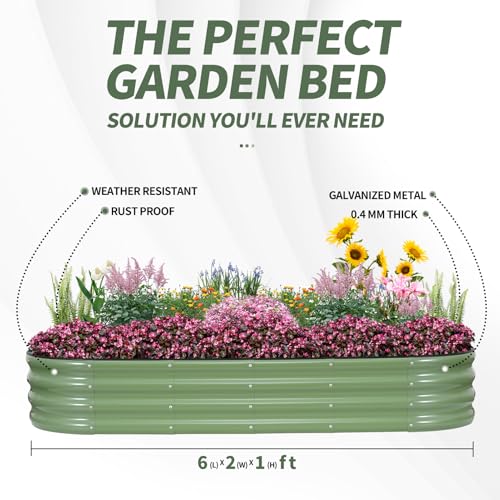 Galvanized Raised Garden Bed (Green / 6×2×1ft（1pcs）)