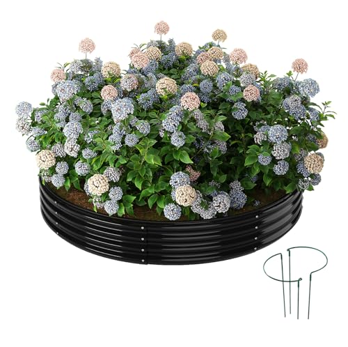 Galvanized Metal Planter Round Raised Garden Bed Kit for Gardening Outdoor (Black / 3x3x1FT（1pcs）)