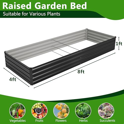 2PCS 8x4x1ft Galvanized Raised Garden Bed Kit (Black / 8x4x1(2PCS))