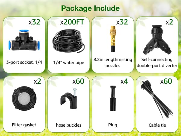 200FT Drip Irrigation System with 360° Adjustable Copper Nozzles (200FT)