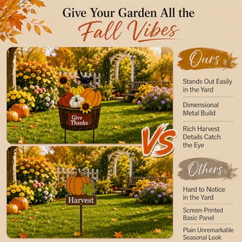 Fall Outdoor Decor Metal Pumpkin Garden Stake 28.7" (Medium)