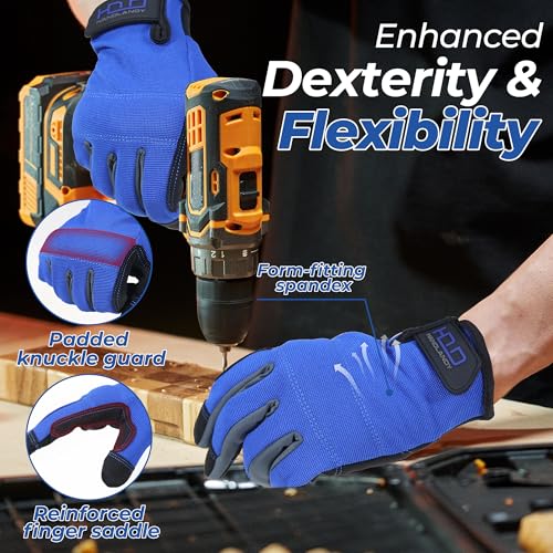 Work Gloves for Men & Women (Blue (1 Pair) / Medium)