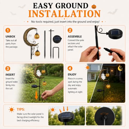 Solar Halloween Ghost & Pumpkin Moon Garden Stake Light (Ghost)