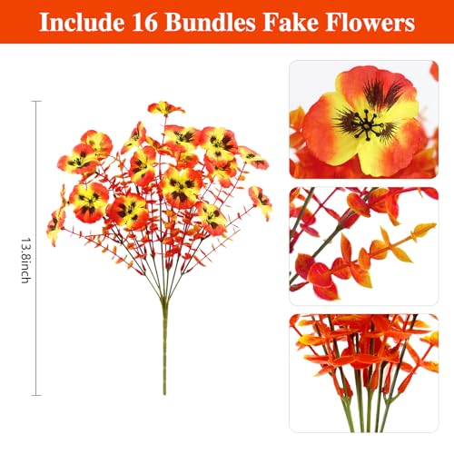 16PCS Artifcial Fall Flowers for Outdoors (Sunset / 16PCS)