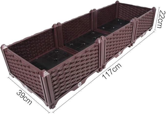 BAOYOUNI Rectangular Raised Garden Bed Kit Indoor Outdoor Plastic Planter Grow Box for Fresh Vegetables, Herbs, Flowers & Succulents, Brown, 46.06'' x 15.35'' x 8.66''