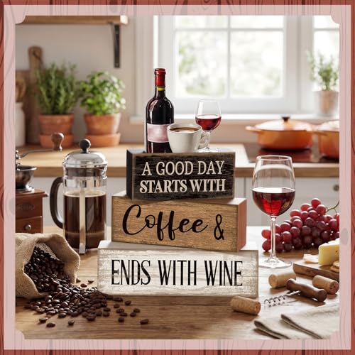 4 Pcs Coffee and Wine Bar Decor Farmhouse Kitchen Counter Decor (Wine)