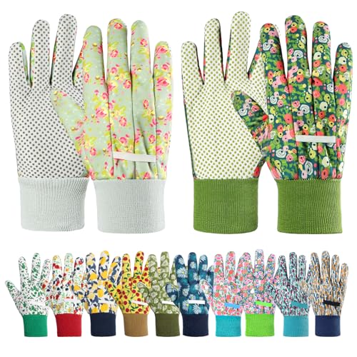 Floral Gardening Gloves for Women (Green+light Blue Flowers)