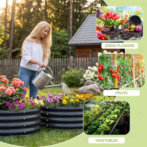 3Pack 2x2x1 ft Round Galvanized Raised Garden Bed Kit Round Metal Flower Box Large Planter Raised Beds Outdoor Garden for Planting (Gray / 2x2x1ft(3pack))